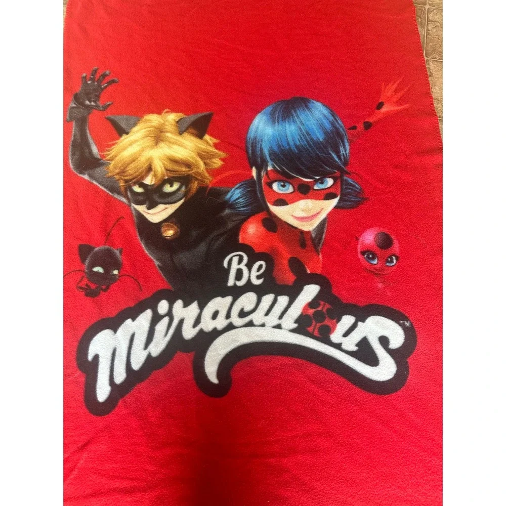 Miraculous Ladybug Cat Noir Red Fleece Throw Blanket Zag Heroez Kids Bedding